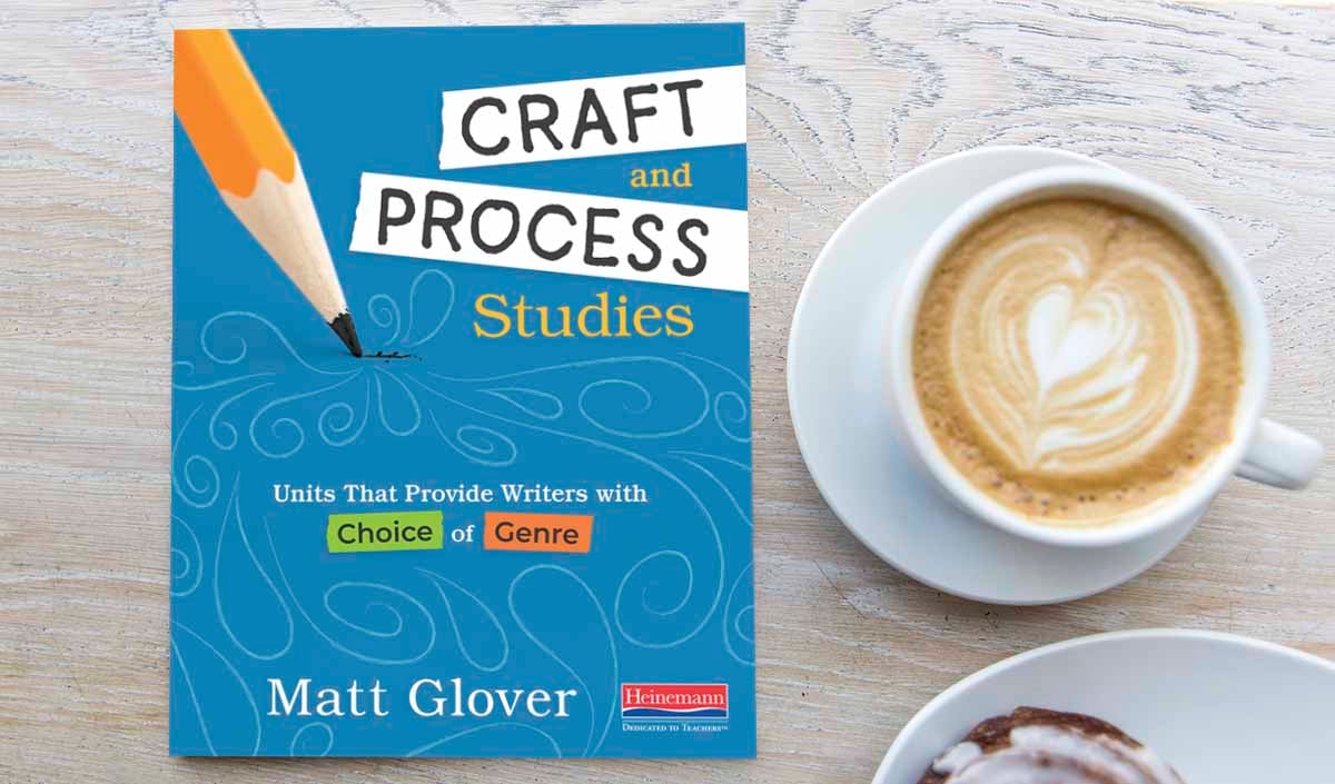 A top down photograph of the book 'Craft and Process Studies' by Matt Glover sitting to the left of a cup of coffee.