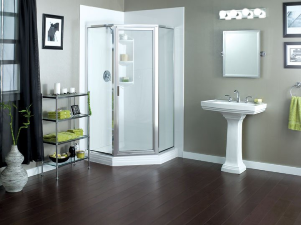 neo angle shower with acrylic white gloss finish