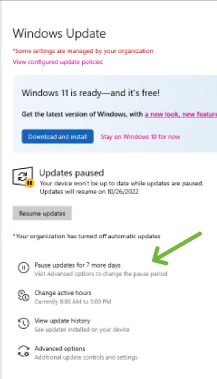 Pause updates for 7 more days