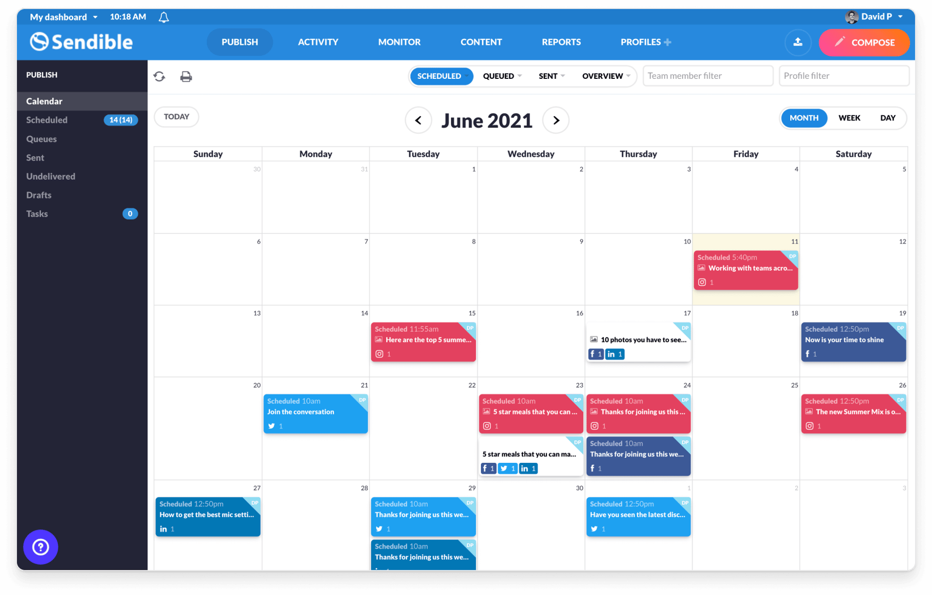 sendible calendar view with scheduled posts