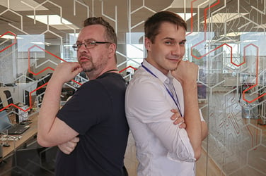 support team pete and sarunas at the office
