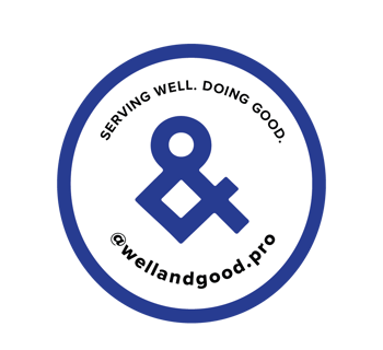 Well & Good Cleaning Services Logo in royal blue on white background