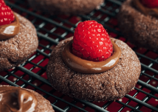 Chocolate Thumbprint Cookies with Raspberries