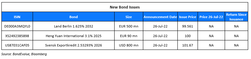 New Bond Issues 27 Jul 22