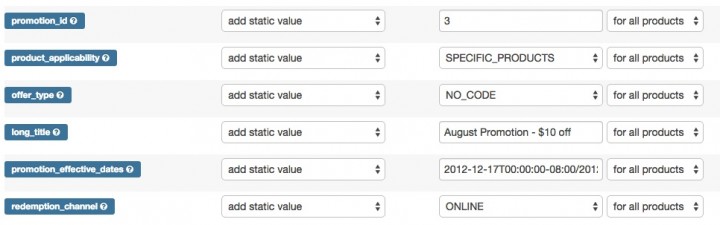 DFW Google Shopping Promotions feed Map fields