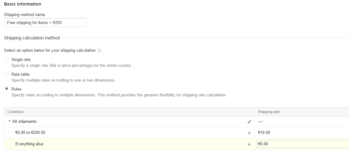 shipping rules in GMC