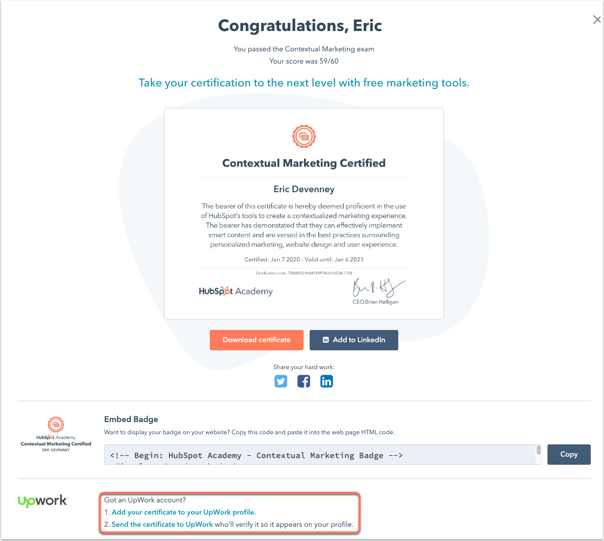 Add your HubSpot certification to Upwork