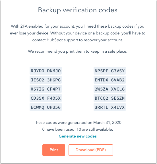 2 factor authentication google backup codes