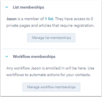 right sidebar cards "list memberships" and "workflow memberships"