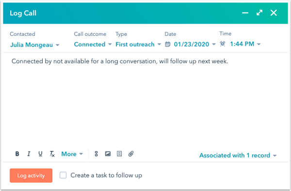 Manually Log A Call Note Email Or Meeting On A Record