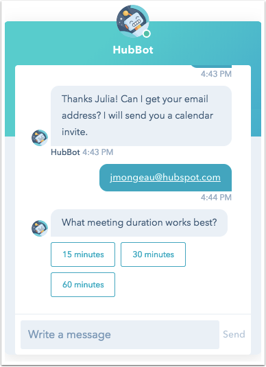 HubSpot chat bot example