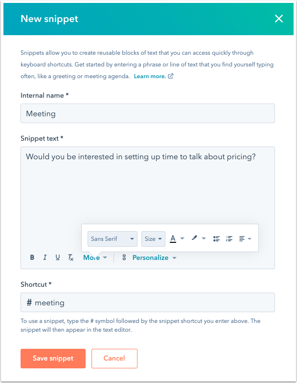 Create and use snippets