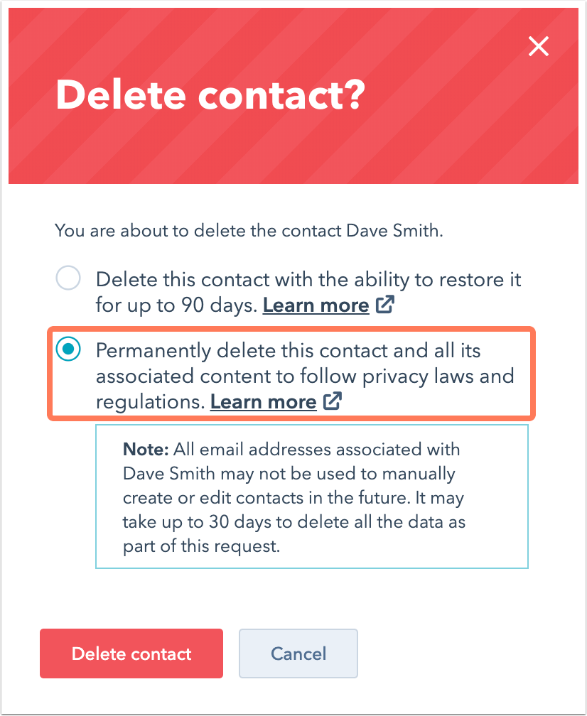 Perform a delete in HubSpot