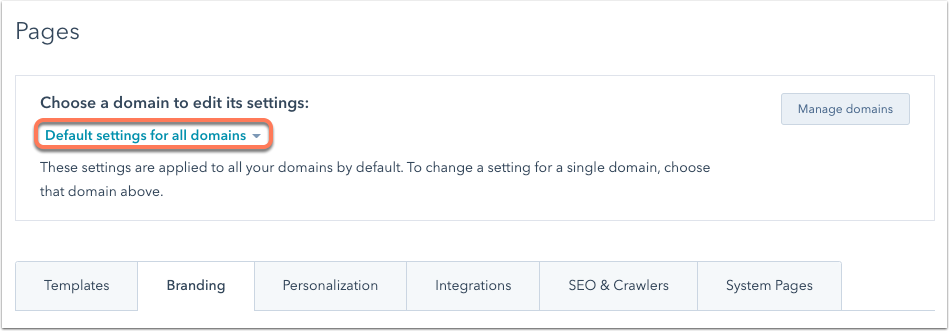 Default Settings for all Domains