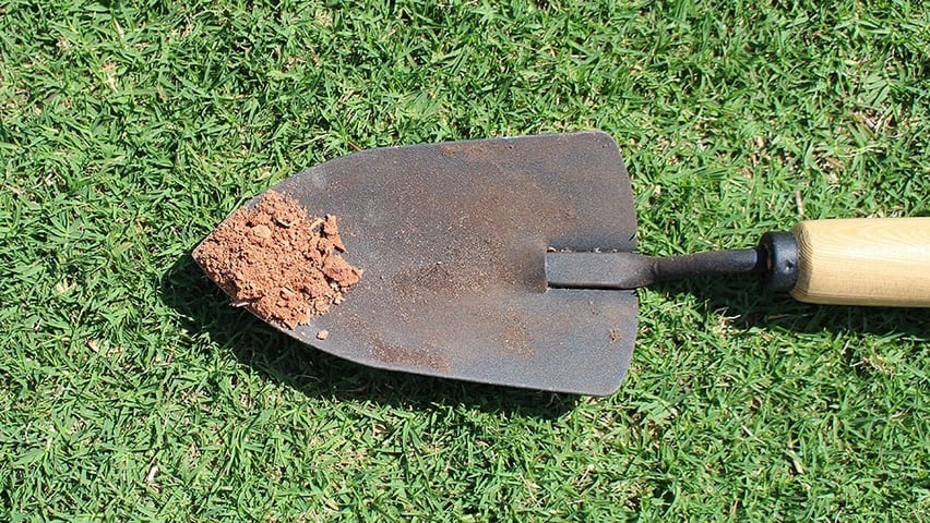 soil and trowel on grass