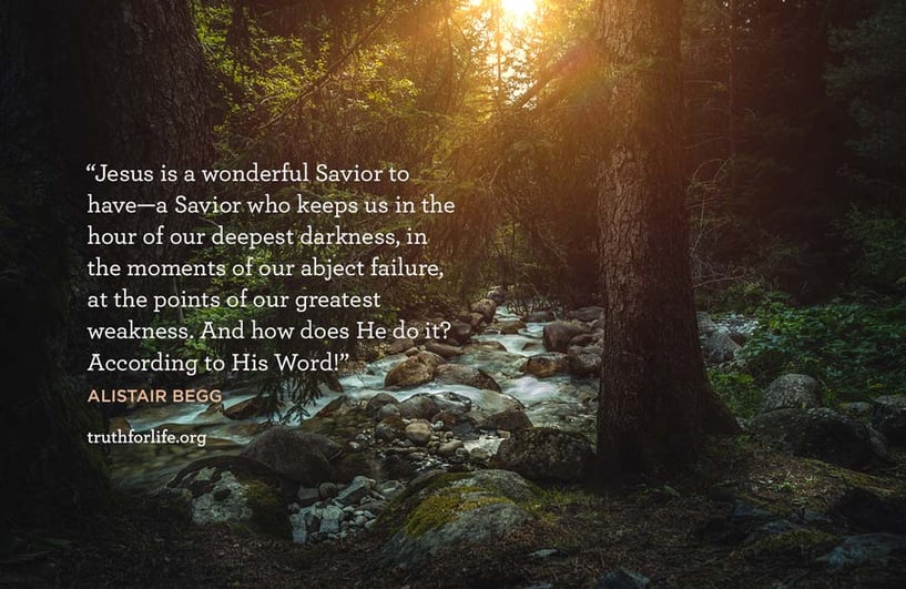 Jesus is a wonderful Savior to have—a Savior who keeps us in the hour of our deepest darkness, in the moments of our abject failure, at the points of our greatest weakness. And how does He do it? According to His Word! - Alistair Begg