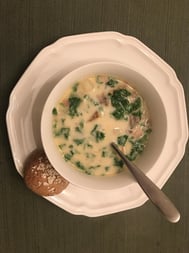 soup plated with bread