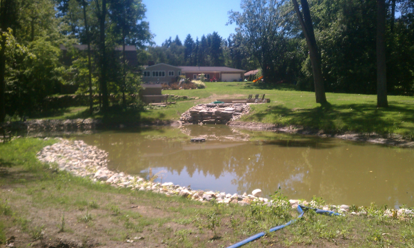 Bass Pond construction Livonia Michigan Michigan bass fishing pond