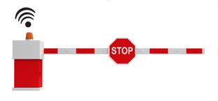 red and white traffic gate with STOP sign