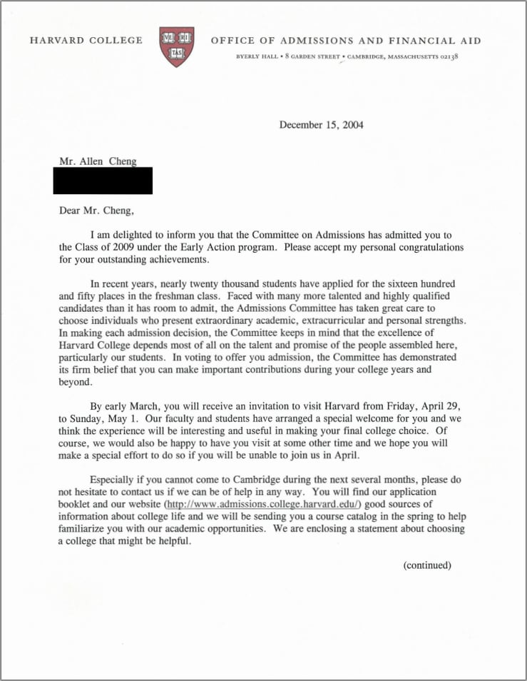 Harvard Acceptance Letter Real And Official Harvard Acceptance Letter Real And Official