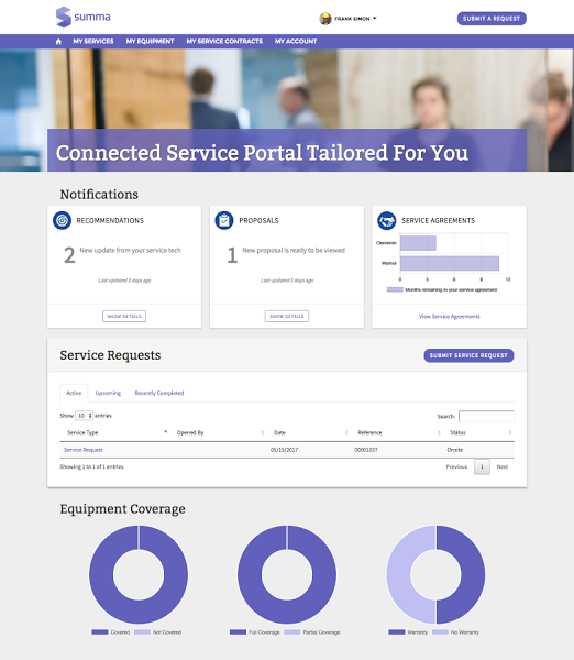 Home screen of the Summa connected service portal.