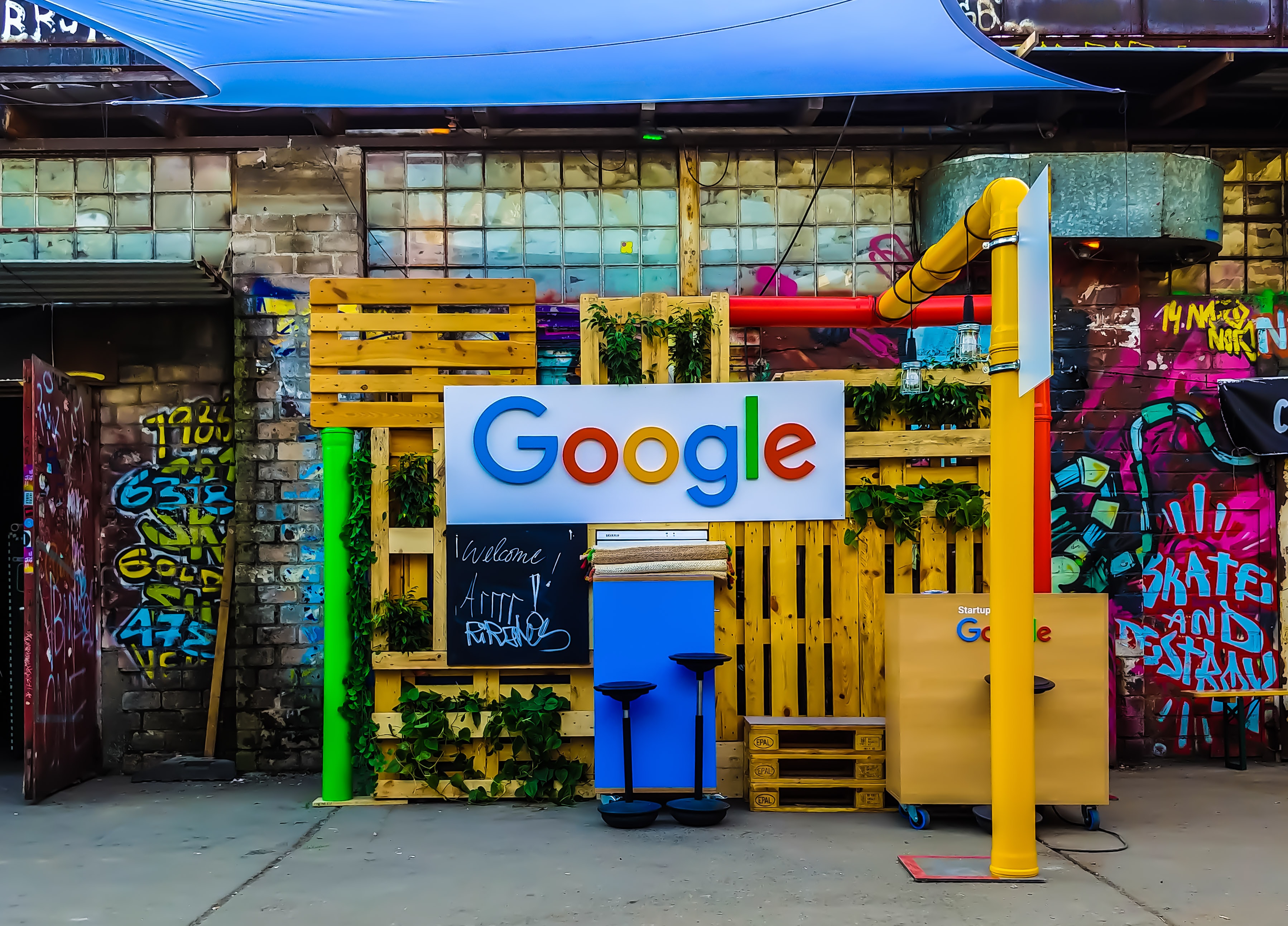 A booth with a Google sign