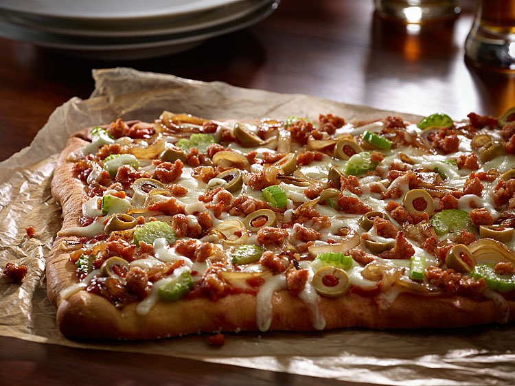 mozzarella cheese, sriracha sausage, fresh celery, and sliced