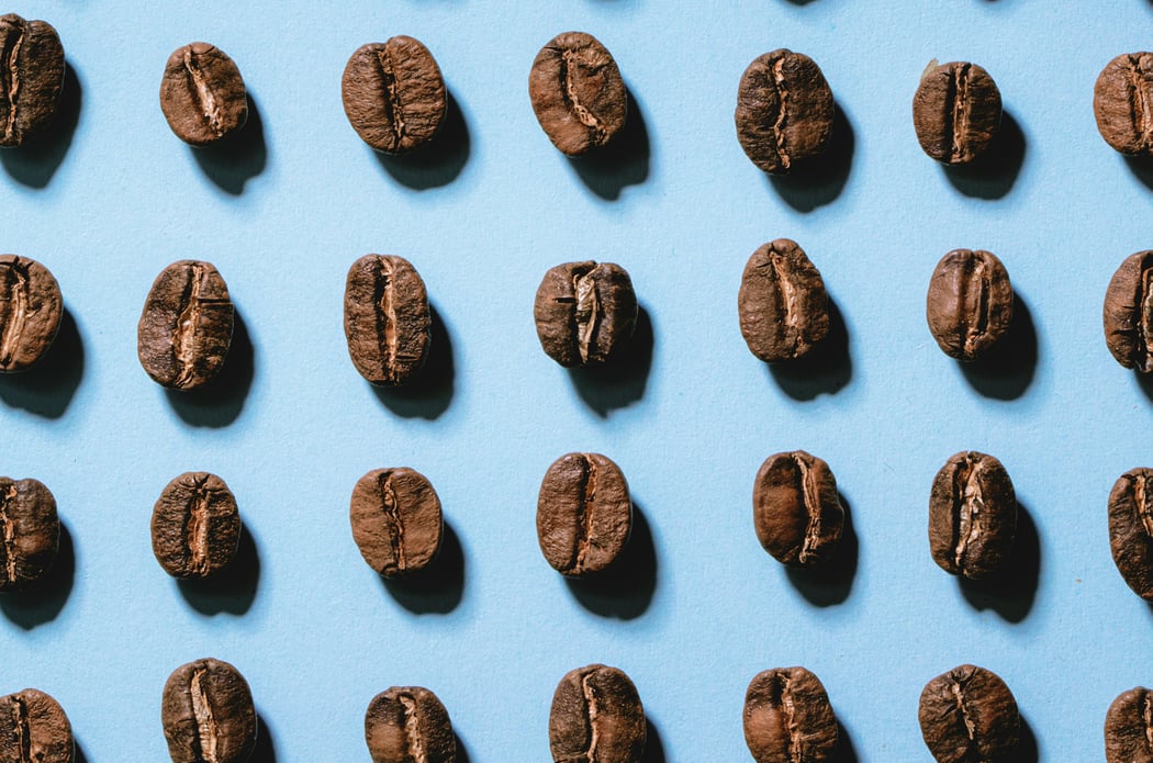 Coffee beans on a blue background.
