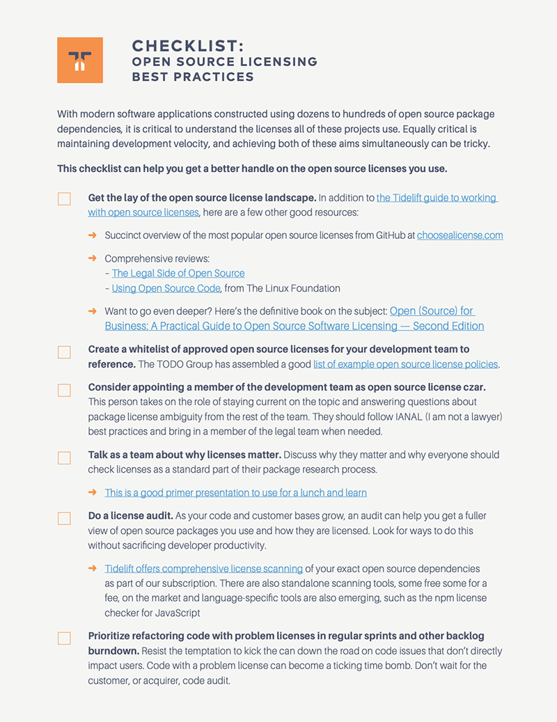 Open Source Licenses Best Practices Checklist Tidelift