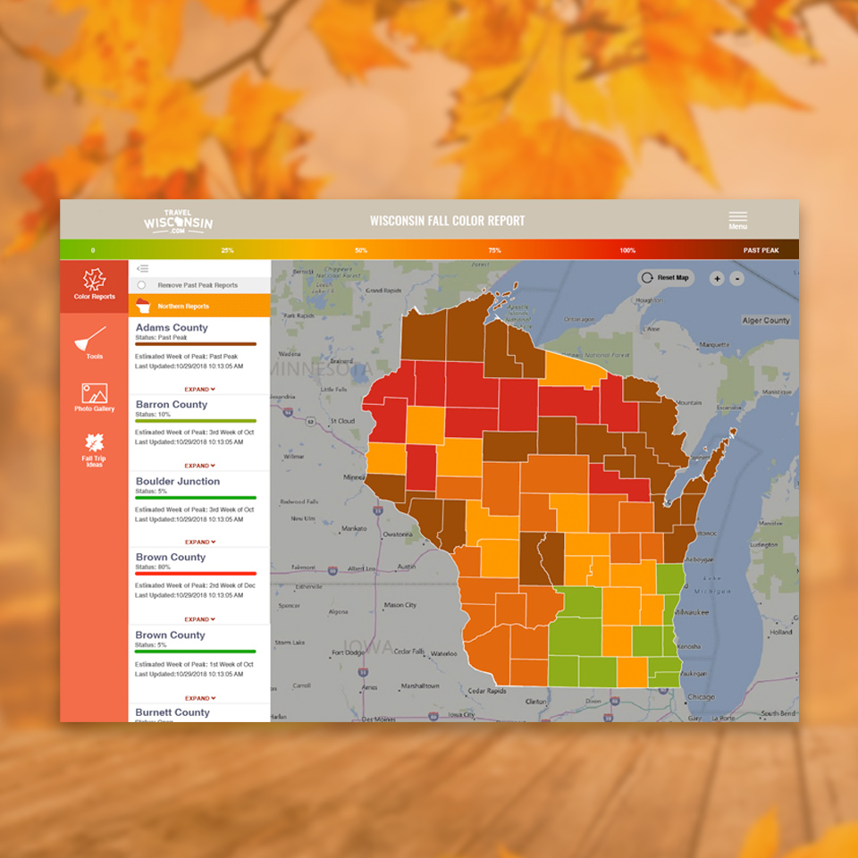 Wi Fall Color Map Travel Wisconsin Fall Color Report | User Engagement | Ascedia