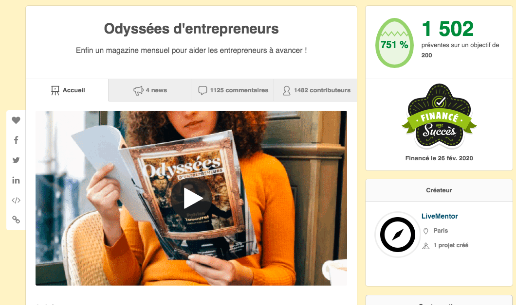 crowdfunding du magazine LiveMentor Odyssées d'entrepreneurs