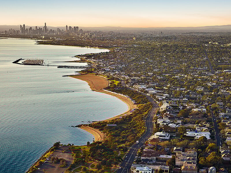 Melbourne beach with city in the background
