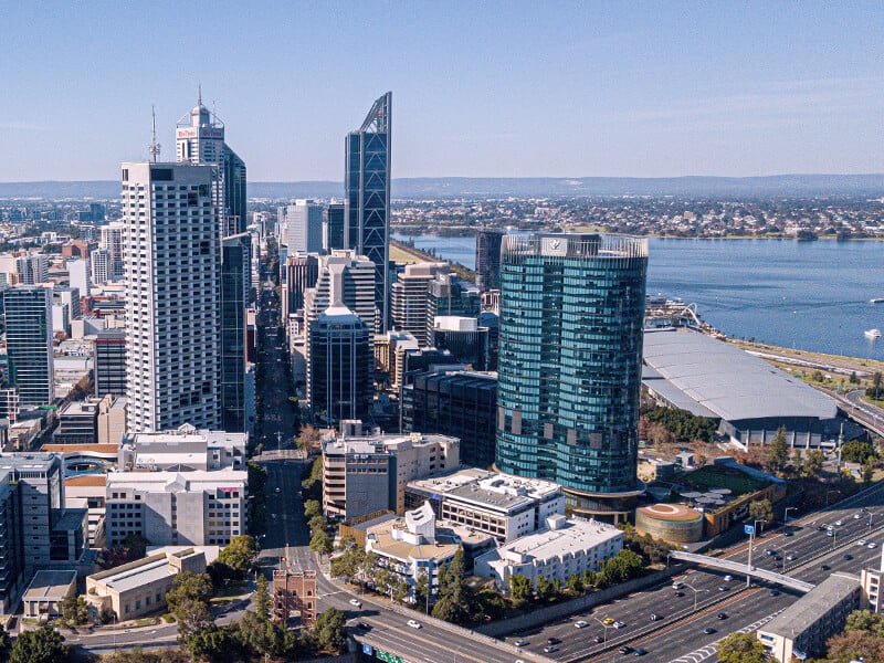 Perth from the sky at midday