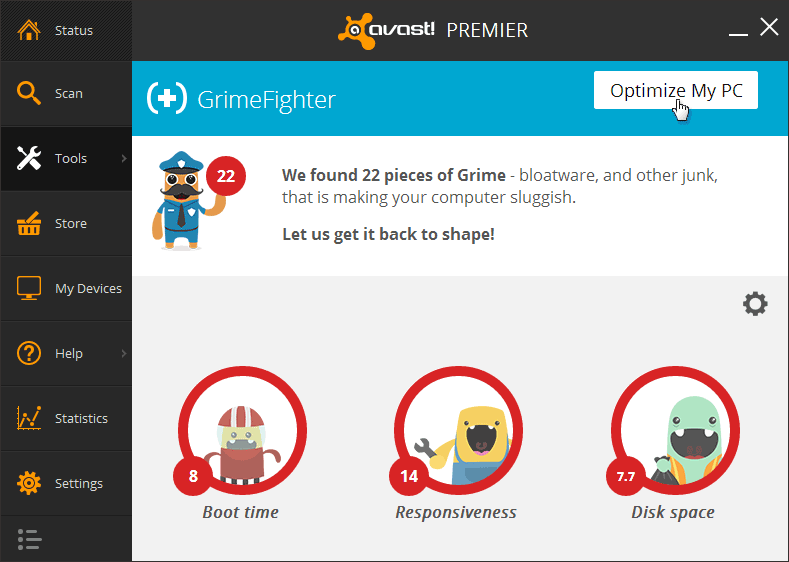 avast! GrimeFighter cleans and optimizes your PC