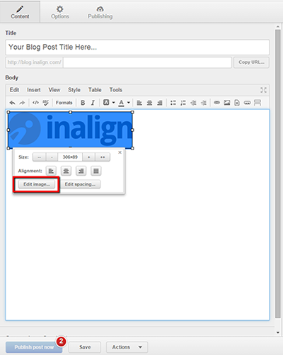 HubSpotのAltテキストの設定画面 HubSpotのAltテキストの設定画面