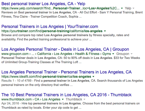 Google搜索洛杉矶的私人教练