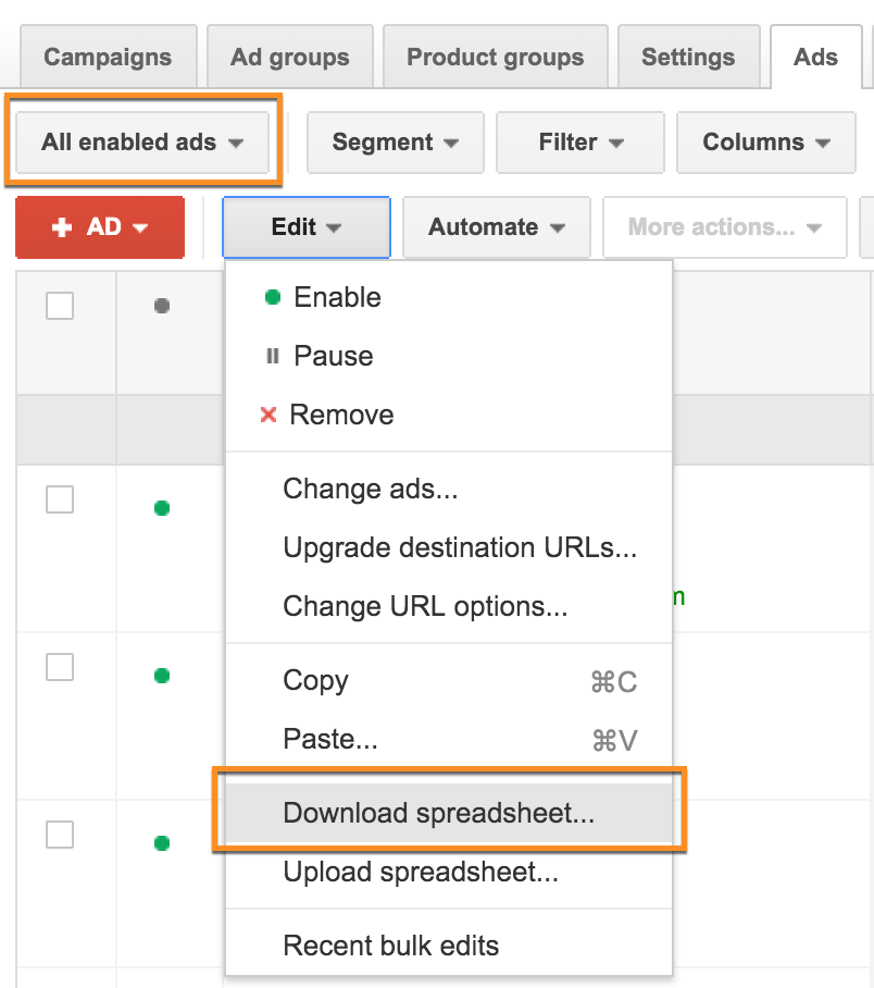 export a csv file in adwords editor