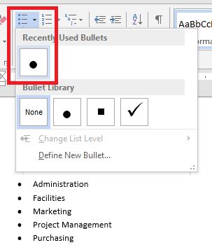 convert bullet points to check box word
