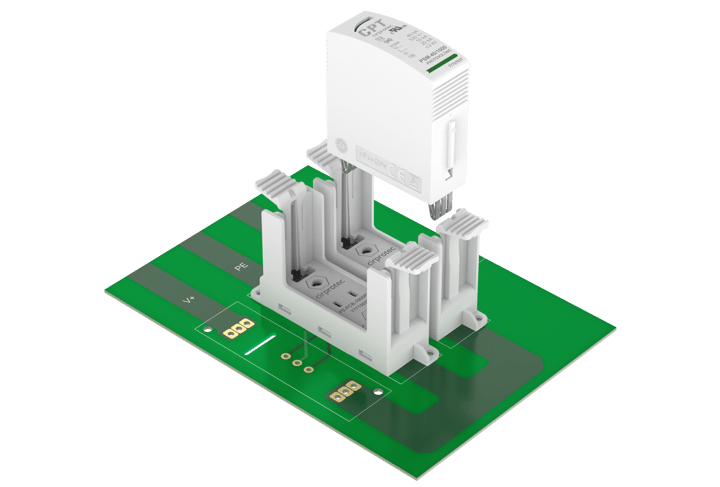 Protección contra sobretensiones plug-in para placas de circuito impreso en PCB