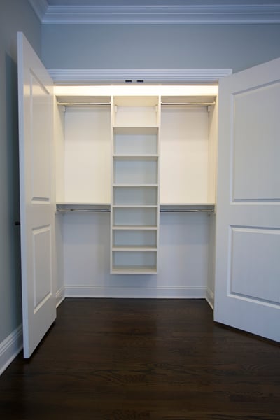 White Reach in Closet with Adjustable Shelving, Double Hang