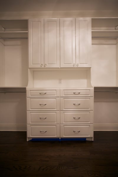 White Double Hutch with Raised Panel Doors, Double Hang Sections