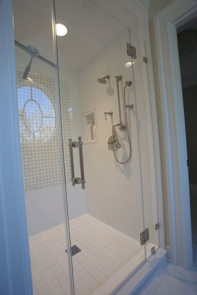 Frameless Panel/Door/Panel Shower Enclosure with Clamps