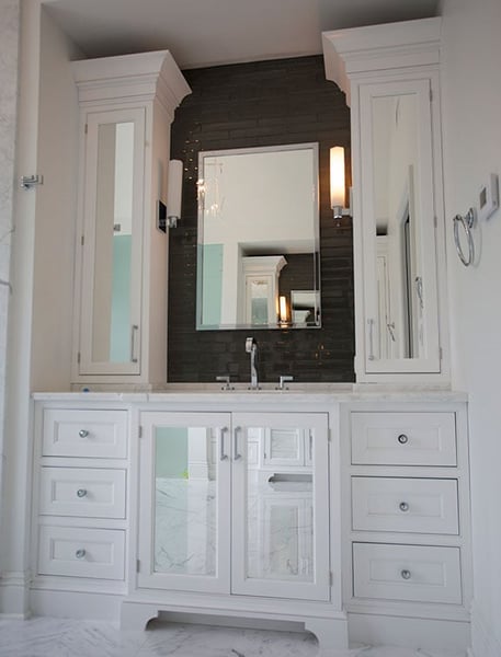 custom mirror work in vanity and Robern medicine cabinet