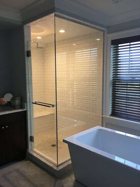 Frameless Single Swing Shower Door with Full Height Return Panel