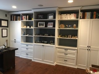 White Built in Display unit in Home Office with Adjustable Shelving, Shaker Style Door and Drawer Fronts