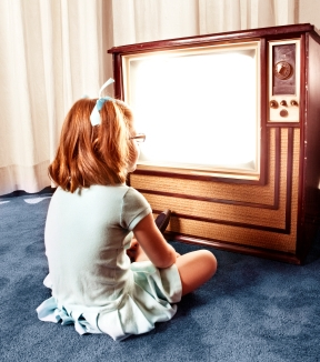 girl watching retro tv