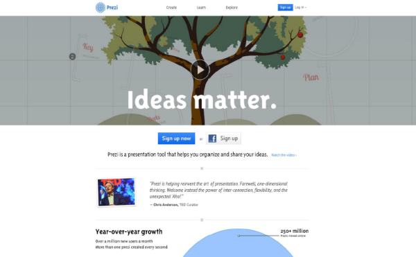 HubSpotのオススメするPreziの秀逸なウェブデザイン