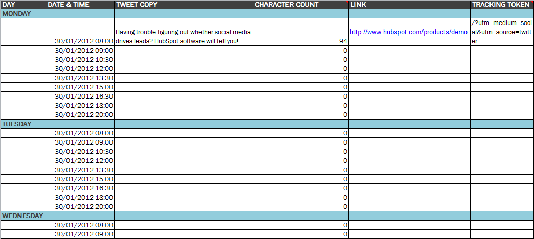 social media schedule template