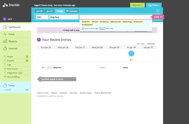 Freckle time tracking dashboard