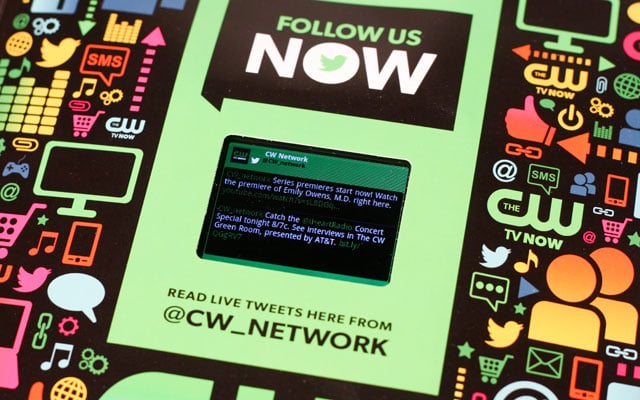 Interactive print advertisement by CW Network with LCD screen in issue of Entertainment Weekly